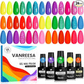 VANREESA 24 Pcs Neon Gel Nail Polish Set -Bright Summer Colors Gel Polish with Base Coat & 4 Effects of Top Coat Bright Yellow Orange Pink Red Green Blue Purple Gel Polish Set Nail Kit Gifts for Women