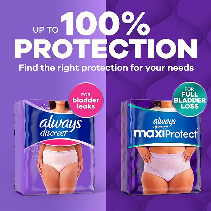 Always Discreet Reimagined Adult Diapers for Women, Maximum Absorbency Incontinence and Postpartum Underwear Size 3X+, Up to 100% Leak Free Bladder Leak Protection, 52 Count
