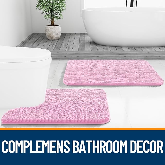 OLANLY Bathroom Rugs 36x24, Extra Soft Absorbent Chenille Bath Rugs, Rubber Backing Quick Dry, Machine Washable Bath Mats for Bathroom Floor, Tub and Shower, Home Decor Accessories, Pink