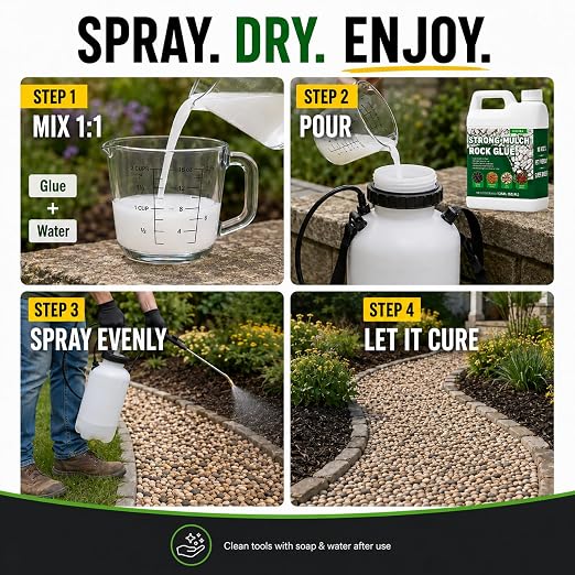 Landscape Adhesive, 4 Gallon Mulch and Gravel Binder, Water Permeable | Large 4 Gallon Size for Bigger Landscaping Projects, With Strong Hold for Mulch, Gravel, Bark and Decorative Rock.