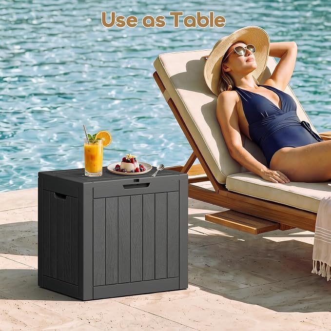 NUNU LAB 35 Gal Outdoor Storage Box Waterproof Lockable,Deck Box,Black | Waterproof Outdoor Storage Box, Lockable Lid Deck Box for Package Delivery, Backyard Bin for Garden Tools, Patio Cushion