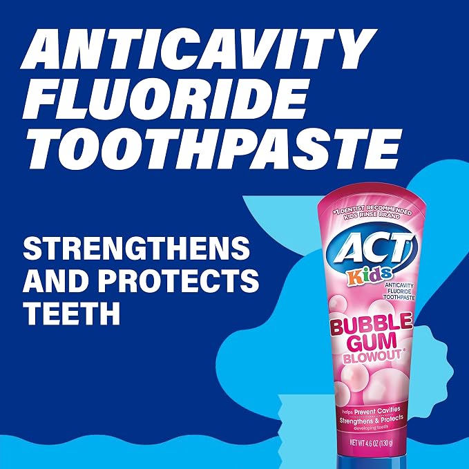 ACT Kids Anticavity Fluoride Toothpaste 4.6 oz. Bubble Gum Blowout (Pack of 2)