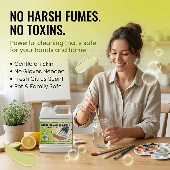 Green Piece® Paint Brush Cleaner for Paint Cleanup (Made in USA) – Works on Wet or Dry Paint, Acrylic, Latex, or Oil – 100% Natural & Completely Non-Toxic – 18 Ounce (Pack of 2)