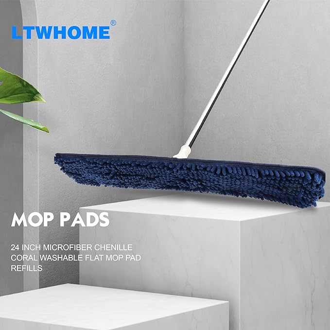24 Inch Microfiber Chenille Coral Washable Flat Mop Pad Refills(Pack of 6)