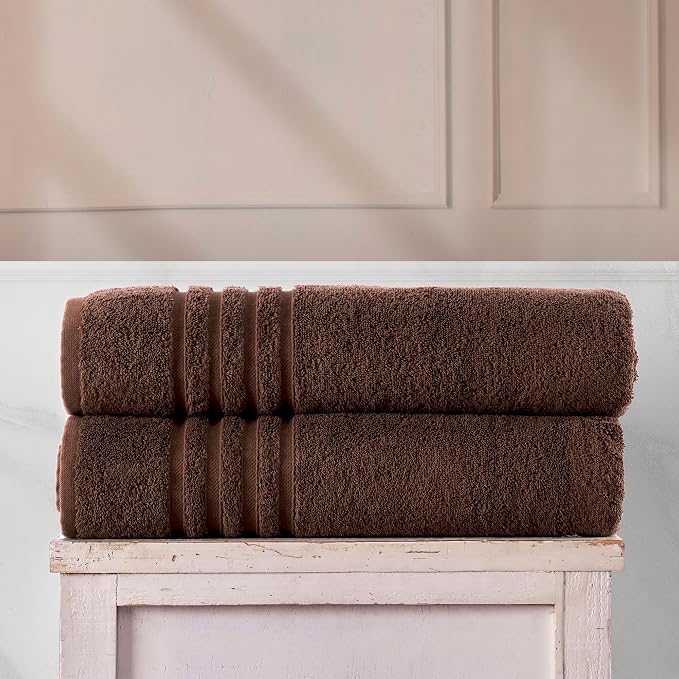Hawmam Linen Jumbo Large Bath Sheets Towels 2 Pack Soft and Absorbent, Premium Quality 100% Cotton Towels (Brown, Bath Sheet)