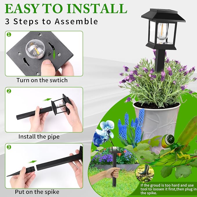 Solar Lights Outdoor,12 Pack 3000K Waterproof Auto On/Off Solar Pathway Lights for Your Garden, Landscape, Path, Yard, Patio, Driveway,Walkway Decor | Auto On/Off Waterproof Landscape Lights for Garden, Walkway, Yard, Patio & Driveway