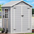DWVO 6X4FT Resin Storage Shed with Reinforced Floor, Outdoor Storage Shed with Lockable Door, Window & Vents, Waterproof Plastic Tool Shed for Garden Backyard, Patio