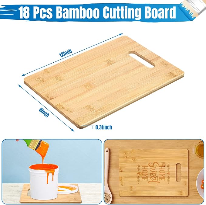 Vesici 18 Pack 12" x 8" Wood Cutting Boards with Handles Laser Engraving Bamboo Cutting Board Blanks Bulk Craft Boards for Wood Burning, Custom Engraving Gifts
