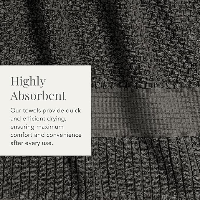 NY Loft 100% Cotton 6 Piece Bath Towel Set | Grey Towels | Oeko-TEX® Standard 100 | Soft & Absorbent, Quick-Dry | 2 Bath Towels 2 Hand Towels and 2 Washcloths | Trinity Collection - Dark Grey