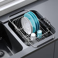 JASIWAY Sink Small Dish Drying Rack with Utensil Holder, for RV, Apartment | Over Sink Expandable Stainless Steel Dish Drainers for Compact Kitchen, Space Saving, Fast Drain, Rustproof, For 1-2 people