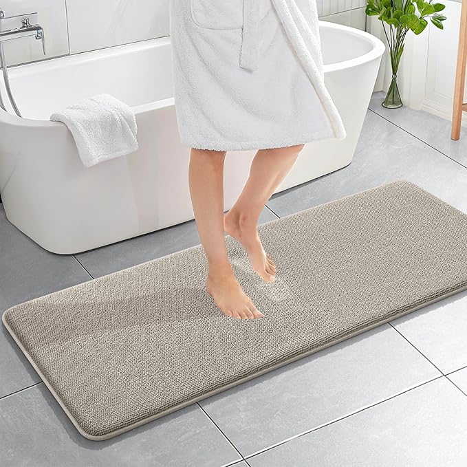 OLANLY Memory Foam Bathroom Runner Rugs 59x20, Long Bath Mats, Warm Taupe | Soft Quick Dry Bath Mats, Non-Slip, Absorbent Machine Washable Mat for Bathroom Floor, Tub and Shower, Home Decor Accessories