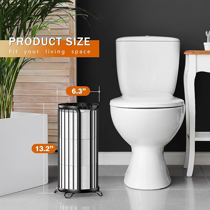 Bunoxea Toilet Paper Holder Stand, Freestanding Toilet Paper Storage,Black | Waterproof Raised Feet,Rustproof,Fit 3 Mega Rolls,No Drilling No Assemble,Minimalistic Storage,Space-saving Renter Friendly