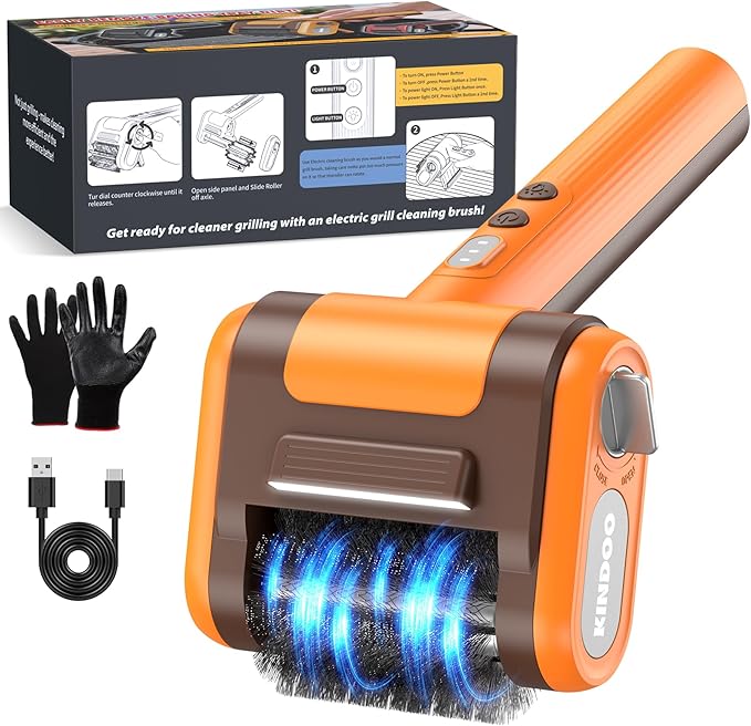 Electric Grill Brush Bristle for Outdoor Grill, Grill Cleaning Brush Rechargeable BBQ Cleaner Brush Head,Safe Grill Brush with Scraper for Cast Iron Stainless-Steel Grates,Yellow