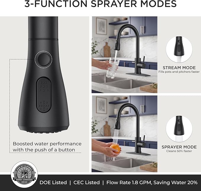 FORIOUS Black Touch Kitchen Faucet with Pull Down Sprayer, Touch Activated | High Arc Kitchen Sink Faucet with Deck Plate, Stainless Steel, Single Hole, Single Handle, Fit for RV Bar Farmhouse Laundry