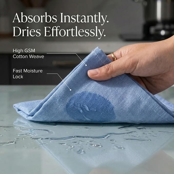 Urban Villa Kitchen Towels 100% Cotton Dish Towels for Kitchen(Set of 8) 20”x30” Dish Cloths Absorbent Kitchen Linen Set with Hanging Loop Perfect for Drying Dishes Cleaning Hand Towels – Blue White