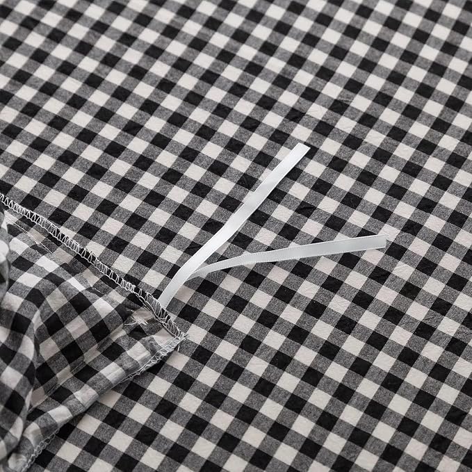 mixinni Black White Gingham Ruffle Duvet Cover Twin Size 3 Pieces – 100% Washed Cotton, Vintage Plaid Ruffled Bedding Set with Zipper Ties, Soft Checkered Grid Farmhouse Chic Comforter Cover Set