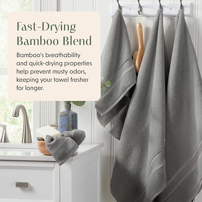 Springtree Home Luxury Bamboo Rayon Bath Towel Set | 4-Pack | Carbon Grey | 35% Bamboo Rayon - 65% Zero Twist Cotton | Absorbent Quick-Dry Towels for Bathroom | Ultra Soft | OEKO-TEX Standard 100