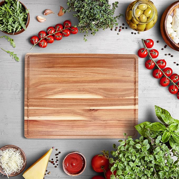 GlowSol Extra Large Acacia Wood Cutting Boards for Kitchen, 24 x 18 Inch | 1.2" Thick Wooden Butcher Block Cutting Board, Juice Groove, Reversible, for Meat Veggies