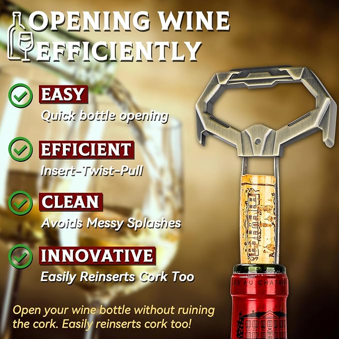 Ah So Wine Opener for Vintage Bottles, Old Wine Corkscrew with Portable Leather Case, Two Prong Cork Puller, for Wine Connoisseurs & Collectors to Uncork, Ideal Gifts for Wine Lovers (Mecha Bronze)