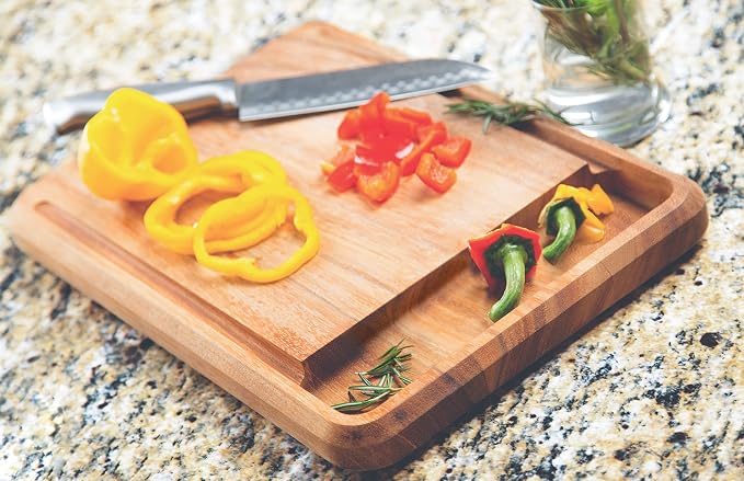Ironwood Gourmet Acacia Wood Cutting Board With Juice Channel, Big Catch Board, 10" x 15" | Prep Board With Deep Juice Well | Large Cutting Board For Meal Prep | Beautiful Acacia Wood | Easily Cut Meat & Vegetables