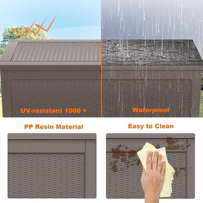 DRATO 320 Gallon Deck Boxes Outdoor Waterproof, Lockable Outdoor Storage Box for Patio Furniture Pool Supplies Garden Tools, Weatherproof Resin Storage Box for Backyard (Grey, 320 Gallon)