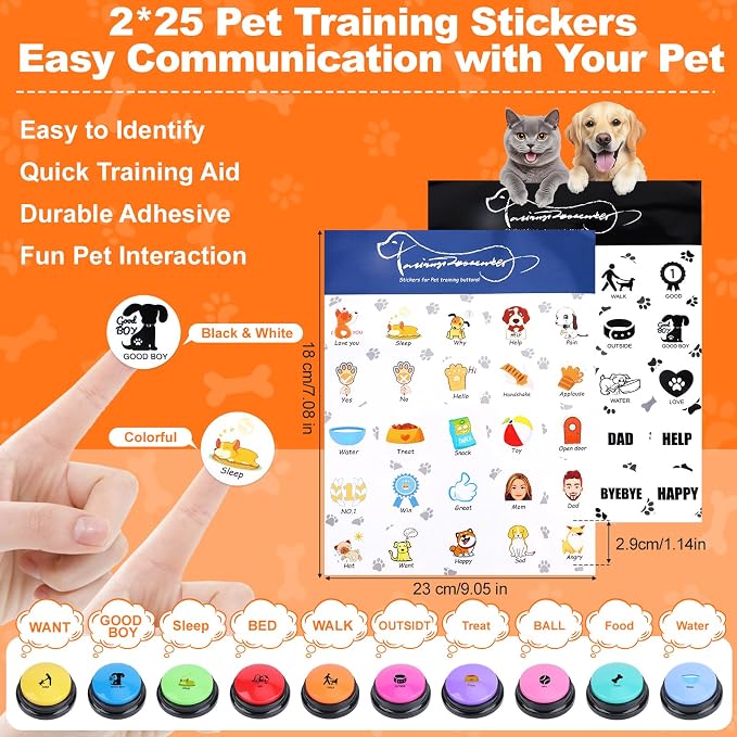 Dog Buttons for Communication,12 Pcs Talking Button Set with 30s Recordable Voice Pet Training Buzzers with 3 Mats & 2 Stickers, Talking Buttons for Dogs & Cats (Batteries Not Included)