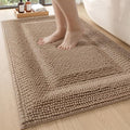 DEXI Bath Mats for Bathroom 43x24, Non Slip Washable Bathroom Rug, Thick Soft Chenille Absorbent Bathmat for Shower Floor, Fluffy Shaggy Carpet for Tub, Dark Beige