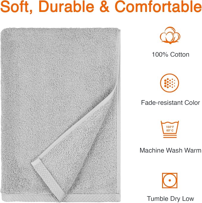 Amazon Basics 2 Piece Quick-Dry Oversize Bath Towel, 100% Cotton, 54" x 30", Platinum