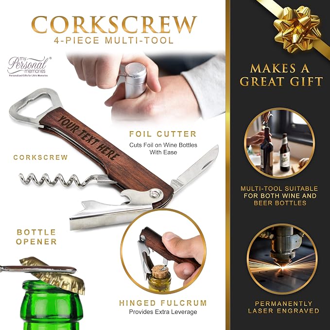 My Personal Memories Set of 1, 3, 8 and More Custom Engraved Wedding Party Corkscrew Multi-Tools - Personalized for your Bachelor, Bachelorette Party (8)