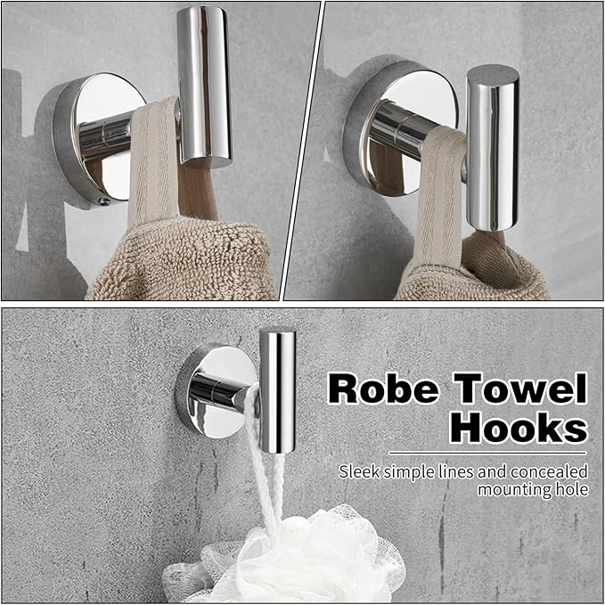 5pcs Bathroom Hardware Set, Brushed Nickel Bathroom Hardware Set, Including 16" Hand Towel Bars, Toilet Paper Holders, Towel Rings, Robe Towel Hooks