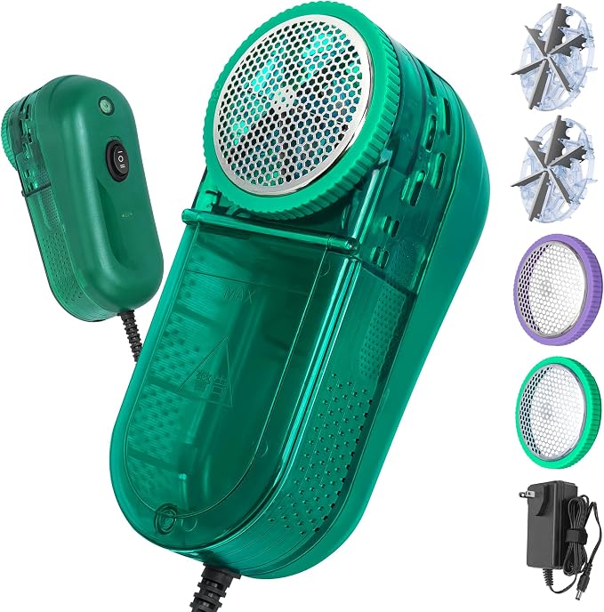 Fabric Shaver for Clothing and Furniture, 40W Commercial Corded Lint Remover, 13,000 RPM Clothes Shaver, 12 ft Cable, 5.8 oz Bin, Six-Leaf Blades for Dry Cleaners and Home Use