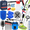 44Pcs Car Wash Detailing Kit Cleaning Kits with Foam Gun Sprayer Wash Mop with Long Handle Collapsible Bucket Large Wash Mitt Towels Complete Interior Exterior Car Washing Supply Set Blue