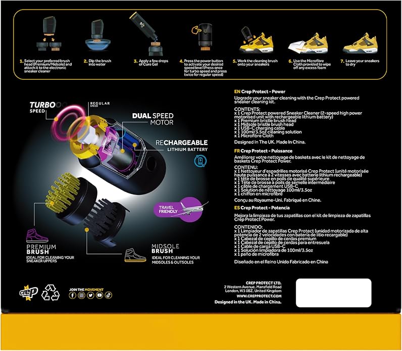 Crep Protect Power Shoe Cleaner – Rechargeable Electric Sneaker Cleaning Kit with Brush, Gel, Cloth & Type-C Cable – for White Shoes, Leather, Suede & Canvas