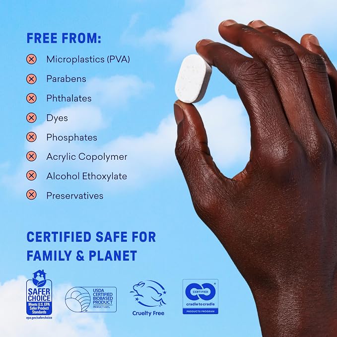 BLUELAND 100% Plastic-Free Dishwasher Detergent Tablets, 120 Count, Free & Clear, Eco-Friendly Dishwashing Pods, Cuts Grease & Stuck on Food, Rinses Clean for Streak-Free Shine