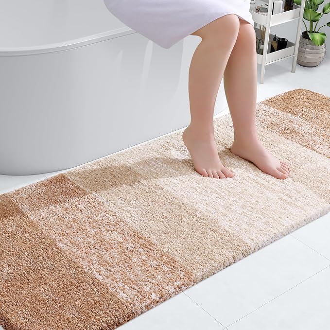 OLANLY Bathroom Runner Rugs Mat 70x24, Extra Soft Absorbent Microfiber Bath Rugs, Rubber Backing, Quick Dry, Washable Long Bath Mats for Bathroom Floor, Tub and Shower, Home Decor Accessories, Beige
