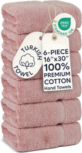 Chakir Turkish Linens 6 Piece Hand Towels, 100% Cotton Luxury Turkish Towels for Bathroom, Soft Absorbent Hand Towel Set, 16 x 30 Inches, Pink