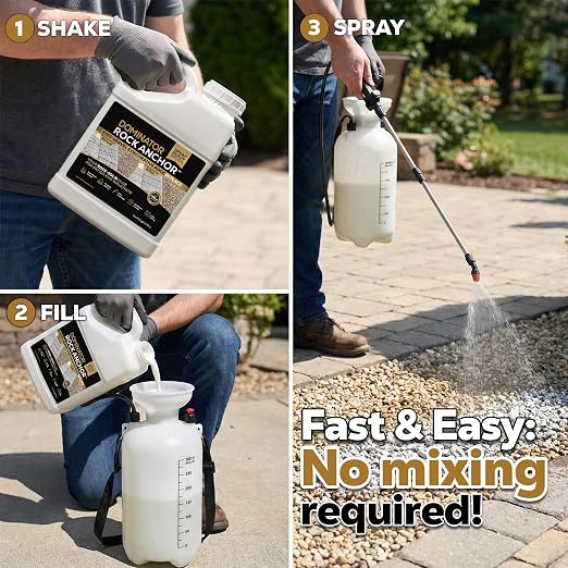 Dominator Rock Anchor 1 Gallon - Rock Glue for Landscaping Gravel & Stone, Ready to Spray, Locks in River Rock, Pea Gravel & Decorative Rock, Prevents Scattering & Washouts, Water-Based