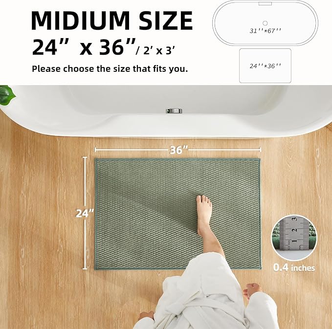 TYUU Bathroom Rugs Non Slip Washable, Super Absorbent Thin Bath Mat Quick Dry Low Pile Bathroom Rug, Sage Green 24"x36"
