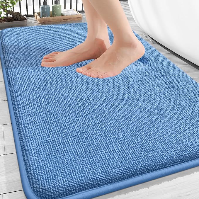 OLANLY Memory Foam Bathroom Rugs 30x20, Absorbent Bath Mat, Cornflower Blue | Soft Quick Dry Bath Rugs Mats, Non-Slip, Machine Washable Carpet for Bathroom Floor, Tub and Shower, Home Decor Accessories