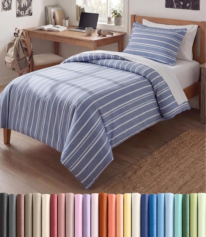 Duvet Cover Queen Size Set - Extra Soft Queen Duvet Cover 90" x 90" with 2 Pillow Shams for Women, Men, Kids & Teens - Hotel Luxury w/ Zipper Closures & Ties - Comfy, Cozy & Breathable (Beige Stripes)