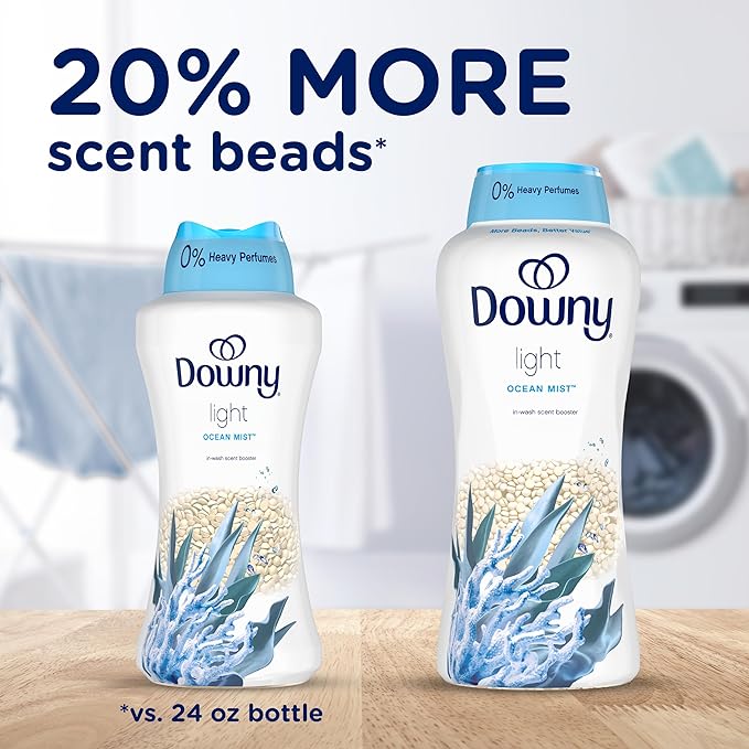 Downy Light Laundry Scent Booster Beads, Ocean Mist Scent, 30.1 OZ, In Wash Fabric Beads Designed To Be Gentle With A Light Boost Of Scent, No Heavy Perfumes