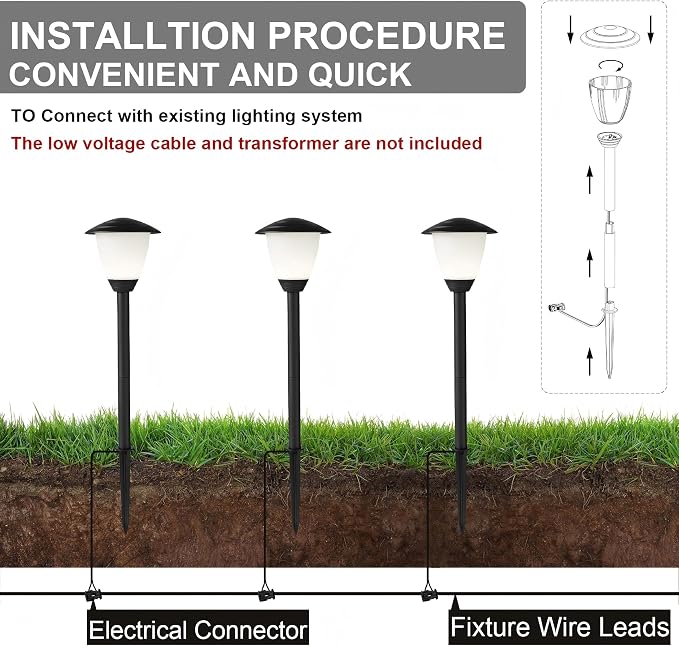 6 Pack Low Voltage Landscape Lighting LED Garden Lights Warm White | 3000K 1.7W 12V AC/DC Landscaping Lights,ETL UL CSA Listed IP65 Waterproof Low Voltage Pathway Lights for Yard Walkway, Black