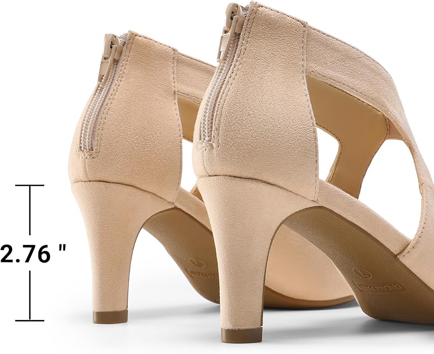 DREAM PAIRS Women's Pumps Closed Pointed Toe Kitten Heels | Elegant Party Dress Shoes with Chic Crisscross Cutouts, 2.76 Inch Heel, and Back Zip for Polished, All-day Secure Strides