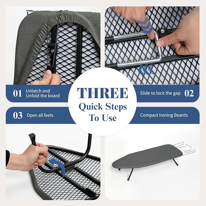 Small Ironing Board Foldable 31"x12" Black | BlissBoard Tabletop Iron Board with Cover and Pad, Metal Frame Mini Countertop Iron Table for Space Saving