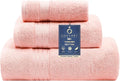 COZYART Luxury Bath Towel Set 3 PCS, Pink 100% Turkish Cotton 650 GSM | OEKO-Tex 100 Certified Zero Twist Ring Spun, Soft Absorbent Quick Dry, Plush Fluffy, Breathable Hotel Quality for Daily Use