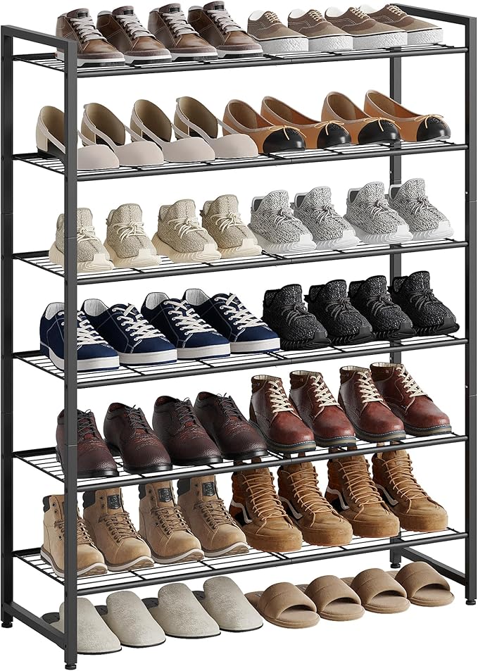 Nunsino Shoe Rack, Metal Shoe Organizer, 6 Tier Garage Shoe Rack Max Holds 30 Pairs,Shoe Storage Shelf for Closet,Entryway, Black