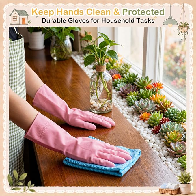 Fanfanwin 48 Pcs Colorful Household Cleaning Set Including 24 Pairs Rubber Cleaning Gloves and 24 Microfiber Cloth Non Slip Reusable Gloves for Household Kitchen Bathroom Supplies