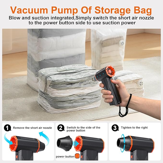 F32MAX Compressed Air Duster-150,000RPM Super Power Electric Air Duster and Vacuum Cleaner & Bag Vacuum Sealer 3-in-1，for PC Keyboard Cleaning, Car Interior Cleaning.
