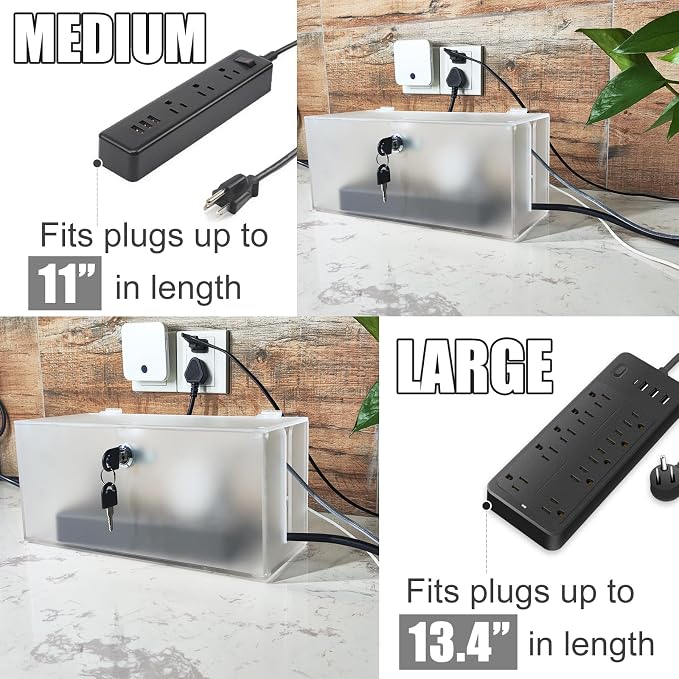 Cable Management Box with Lock,Cable Organizer Box & Power Strip Cover,Frosted Acrylic, Wire Storage and Organization for Cords,Suitable for TV, Computer,Child and Pet Proof(2PC)