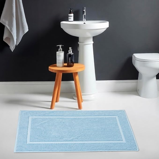 HILLFAIR-900 GSM-100% Ringspun Cotton Floor Towels mat- Hotel-Spa Tub-Shower Bathroom Floor mat Towels- 21 x 34 Inch- Terry Cotton Bath Mat, Machine Washable, Absorbent-2 Peice Towel Set- Ocean Blue